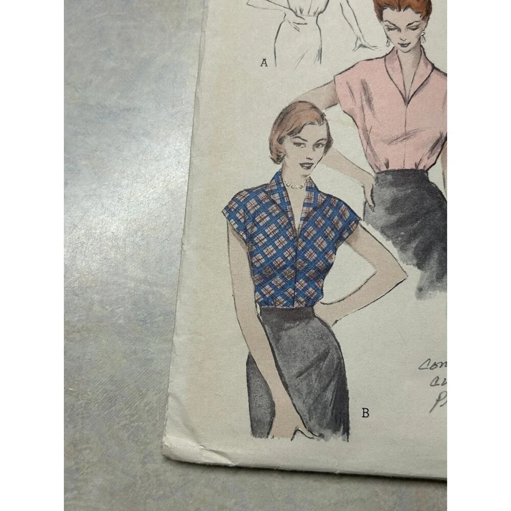 Vintage 1950's Butterick Quick Easy Pattern #5580 Womens Blouses Size 16 Bust 34